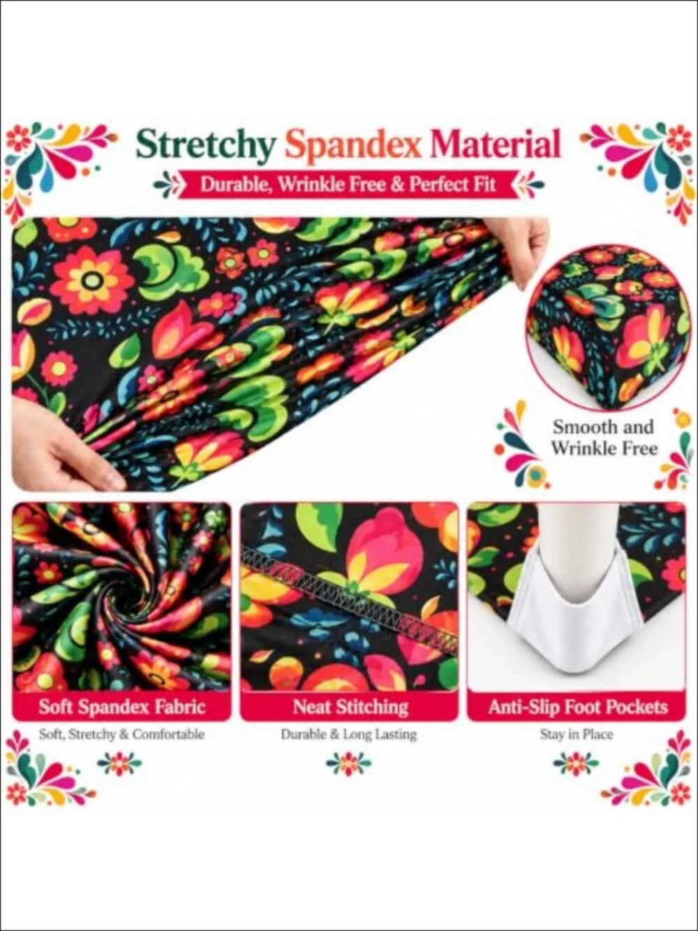 2 Pc Mexico Tablecloth Set 6 FT Stretch Spandex Fiesta Party Decor